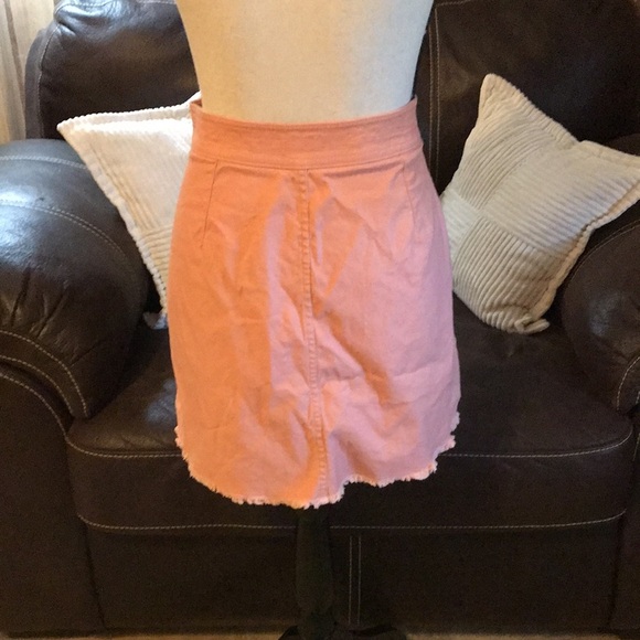 Madewell Pink/Coral Zip Aline Denim Mini Skirt Size 6 Raw Hem Pockets Preowned - Picture 5 of 8